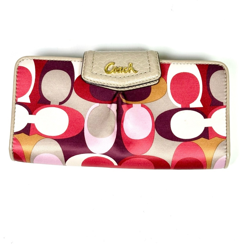 Coach Signature Logo Wallet “ Madison “ Pink & Cranberry